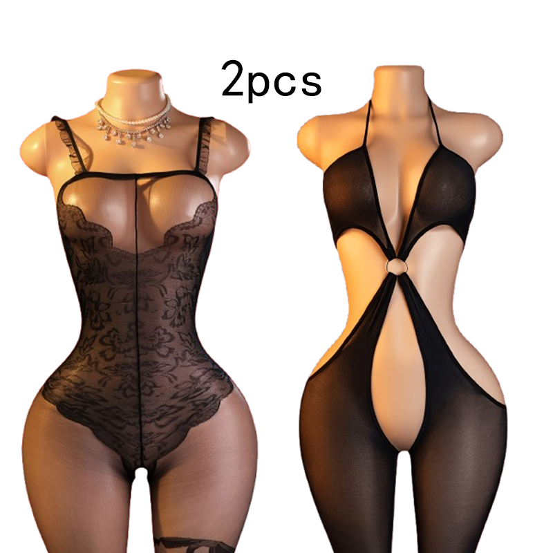 Lingerie - Dwuczęściowy zestaw – czarny, seksowny body