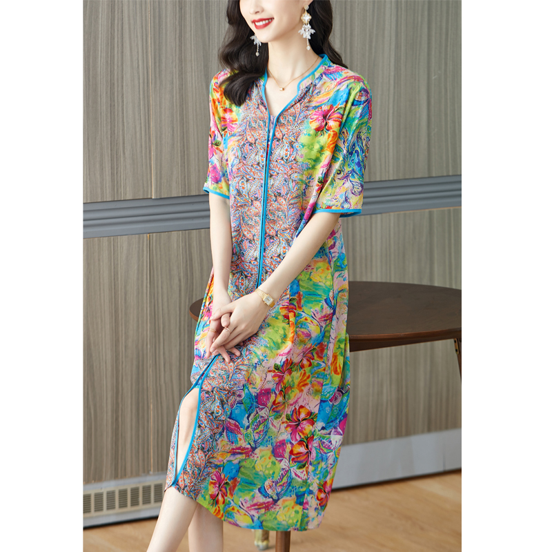 French Vintage Floral Midi Dress - 2024 nowa różowa kwiecista jedwab z