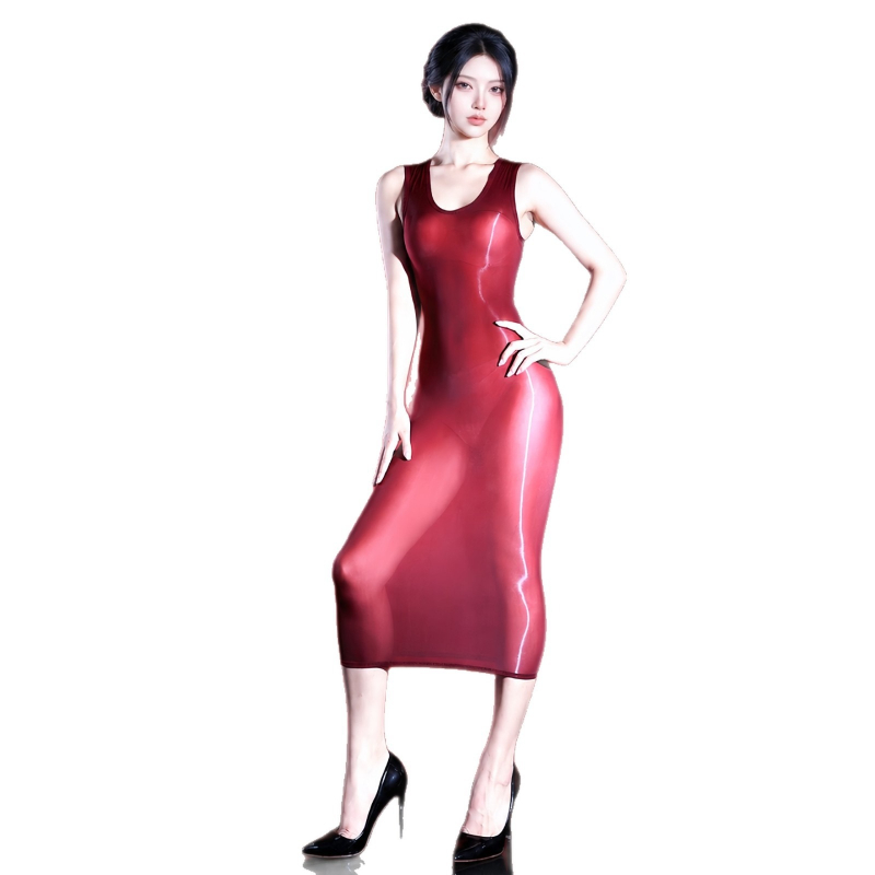 Sexy Mesh Sheer Bodycon Dress - Damska seksowna sukienka bez rękawów, błyszcząca,