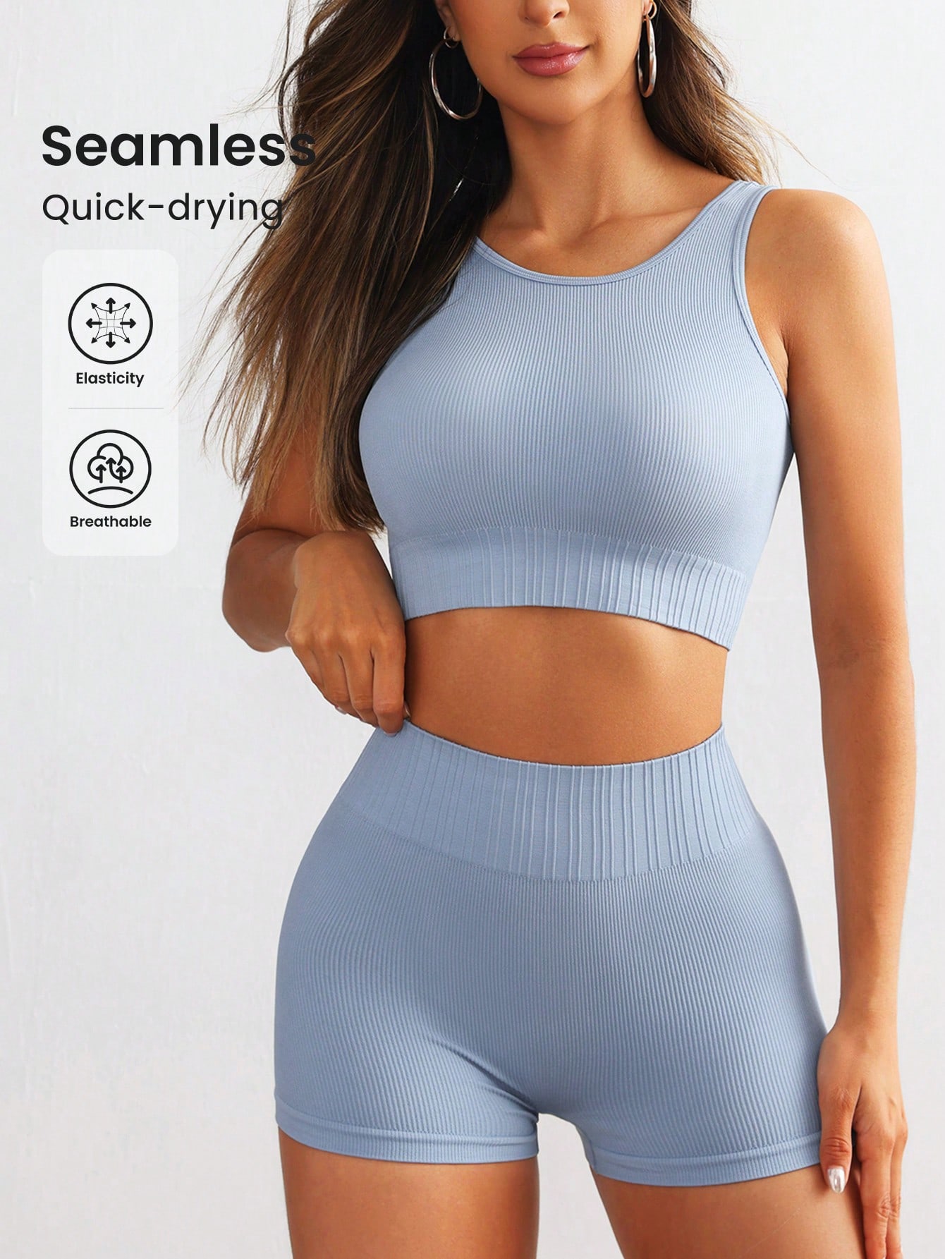 Seamless Ribbed Workout Tank Top - Damski Bezszwowy Prążkowany Zestaw do Jogi