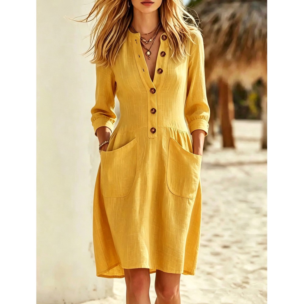 Modna sukienka koszulowa z imi – Casual Loose Linen Shirt Dress recenzja i cena