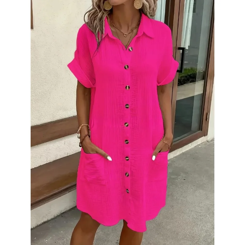 Modna, codzienna sukienka w st – Casual Loose Linen Shirt Dress recenzja i cena
