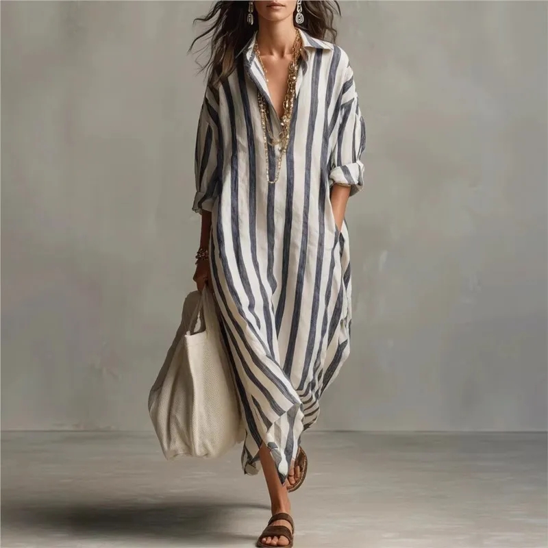 Eleganckie lniane sukienki z w – Casual Loose Linen Shirt Dress recenzja i cena
