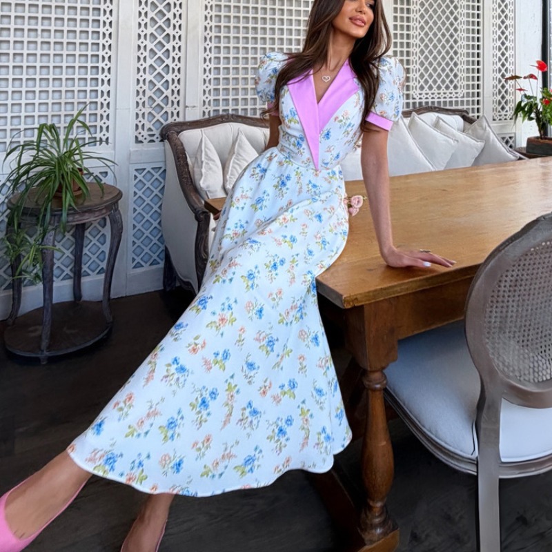 Elegancka sukienka midi z gors – French Vintage Floral Midi Dress recenzja i cena