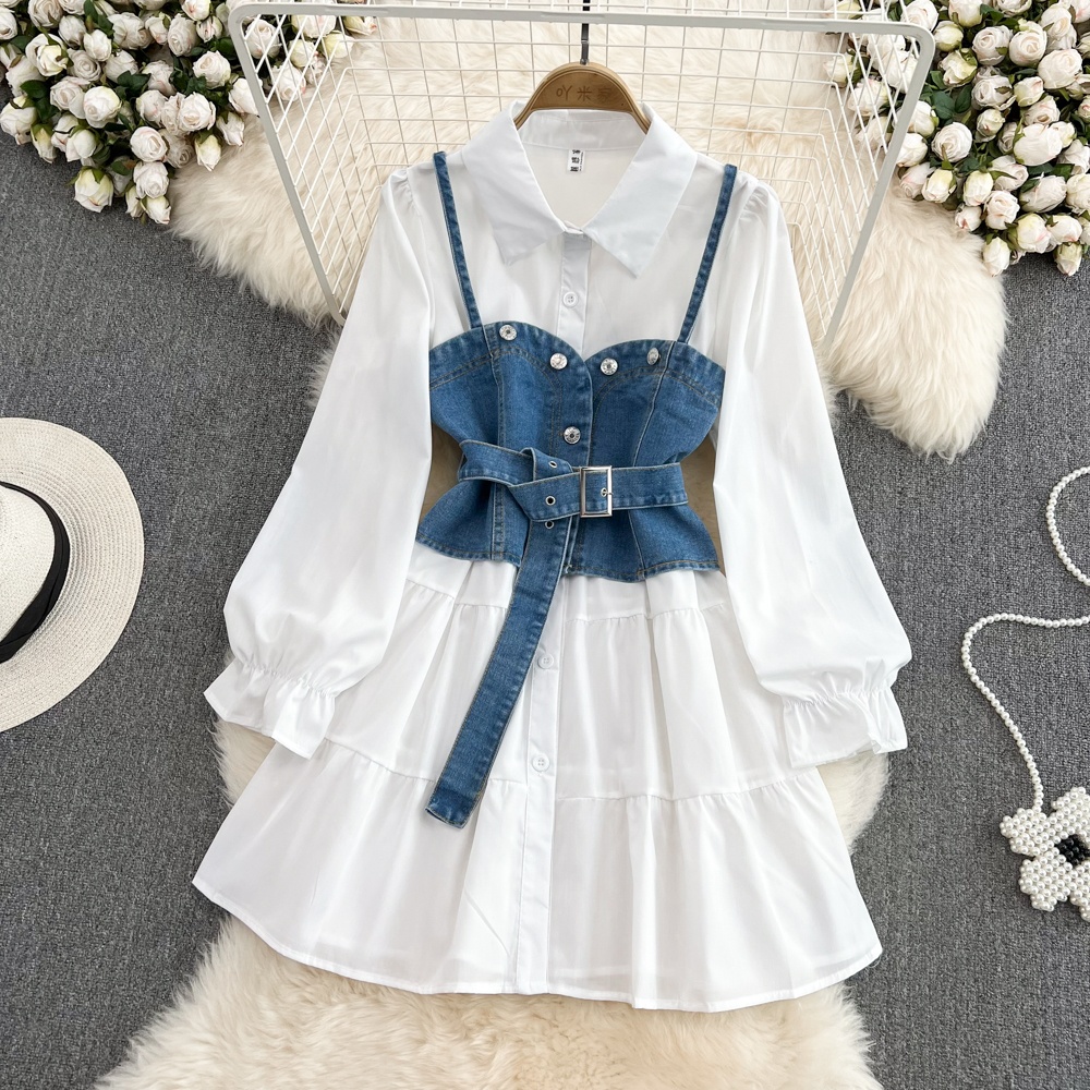 Retro, w stylu Hongkongu, dług – Korean Style A Line Shirt Dress recenzja i cena